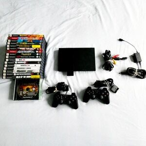 Sony PS2 PlayStation 2 Slim Console Bundle SCPH90001 20 Games 2 OEM Controllers